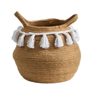 11" Boho Chic Handmade Natural Cotton Woven Planter with Tassels