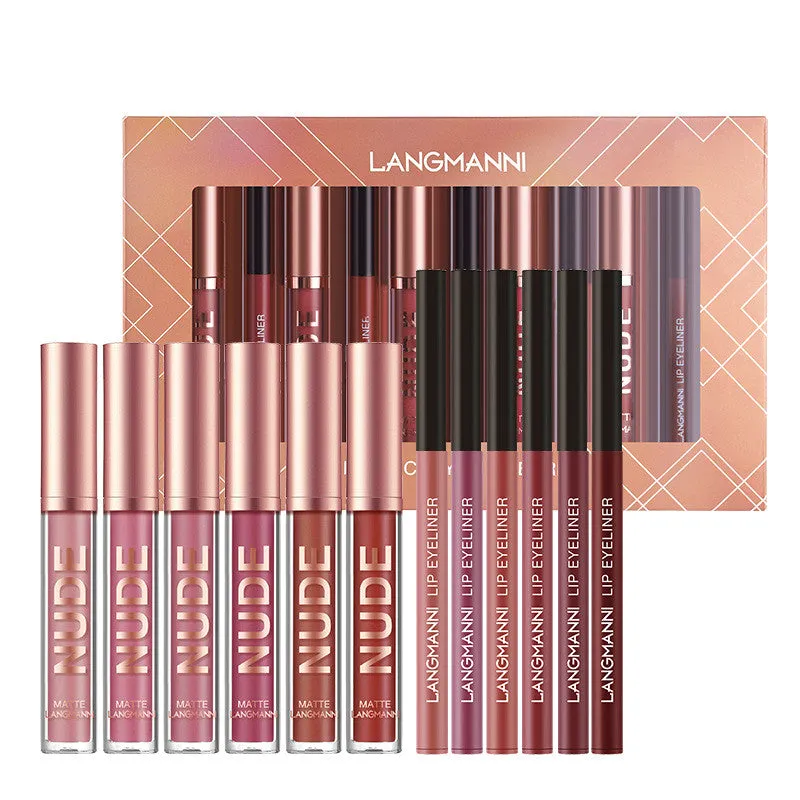 12 Pcs  Waterproof Long Lasting Matte Lipstick Set (6 Matte Lipstick 6 Lip Liner Pens)