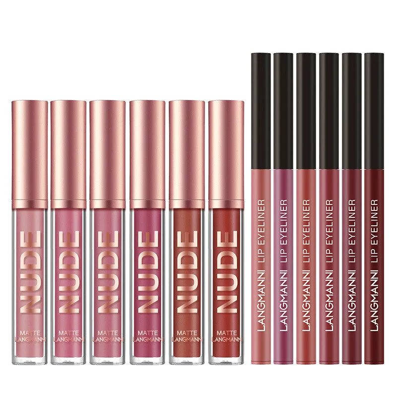 12 Pcs  Waterproof Long Lasting Matte Lipstick Set (6 Matte Lipstick 6 Lip Liner Pens)