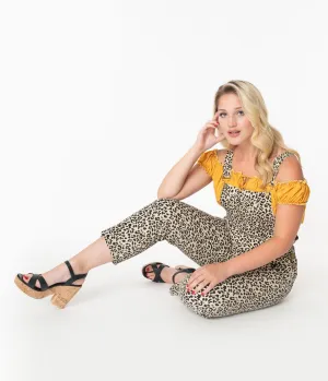 1970s Style Leopard Print Cropped Overalls