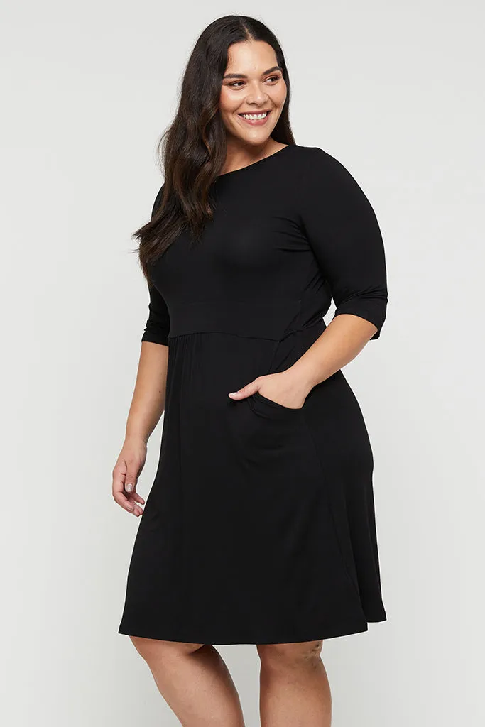 3/4 Sleeve Beth Dress - Black