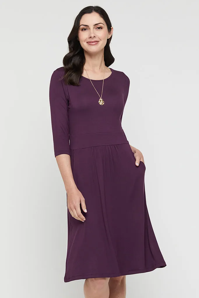 3/4 Sleeve Beth Dress - Plum