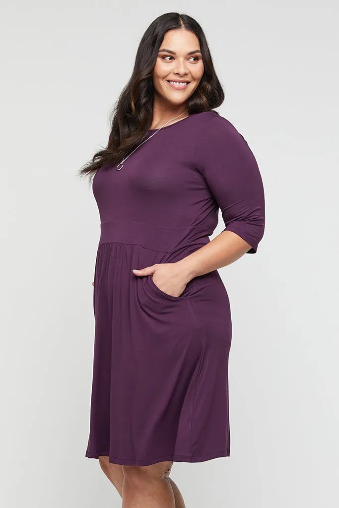 3/4 Sleeve Beth Dress - Plum