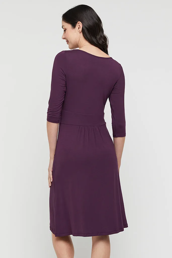 3/4 Sleeve Beth Dress - Plum