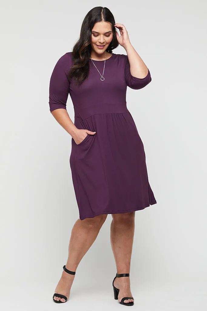 3/4 Sleeve Beth Dress - Plum