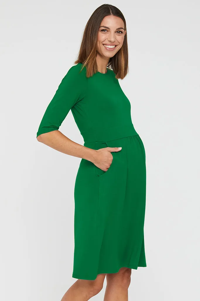 3/4 Sleeve Beth Maternity Dress - Green