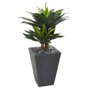 37" Artificial Double Agave Succulent Plant in Slate Planter - Low Maintenance, Life-Like & Vibrant Silk Plants For Busy People.