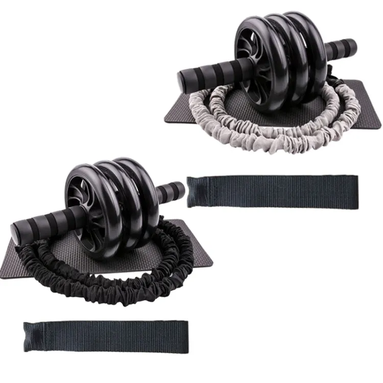 5 in 1 Abdominal Muscle Training Three-Wheel Abdomen-Wheel Rally Set Home Fitness Equipment(Black)