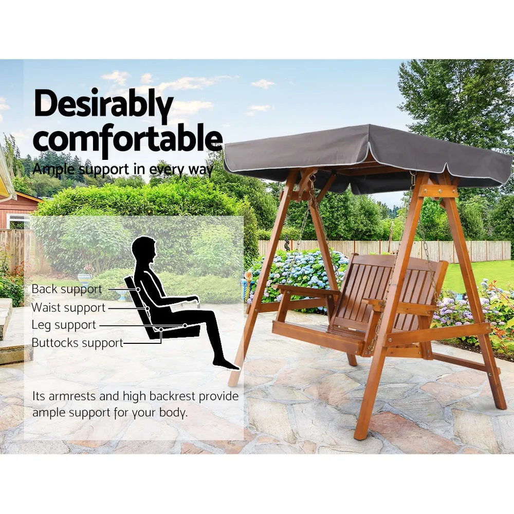 Adjustable Wooden Garden Swing Chair with Canopy, 2 Seater - Gardeon