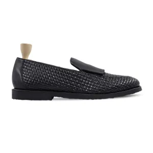 Arvid - Men's Black Calf Leather and Hand Woven Calf Leather Loafer