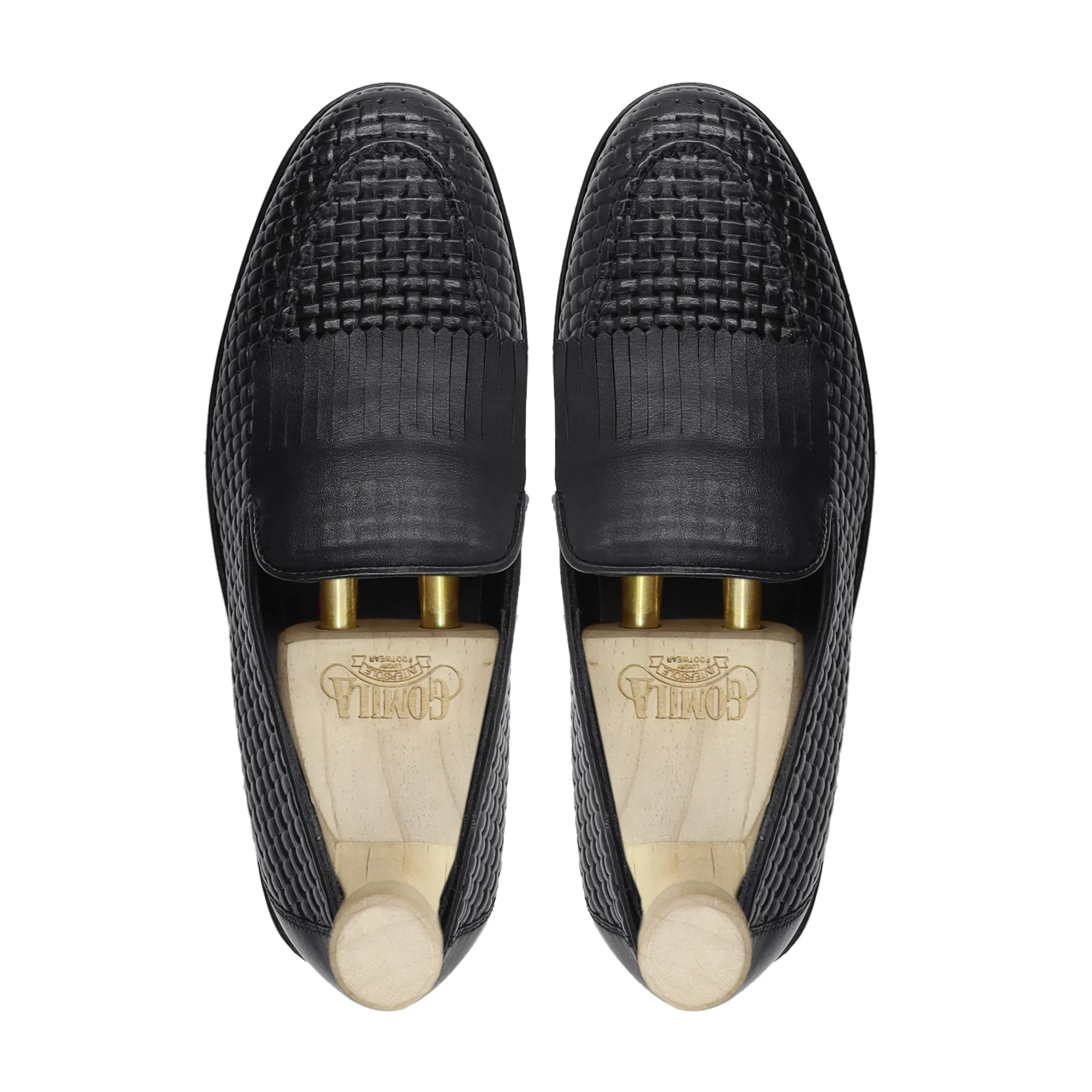 Arvid - Men's Black Calf Leather and Hand Woven Calf Leather Loafer