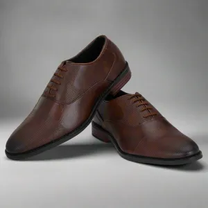 Attitudist Unisex Handcrafted Plain Oxford Matte Brown Formal Derby Shoes With Textured Toe