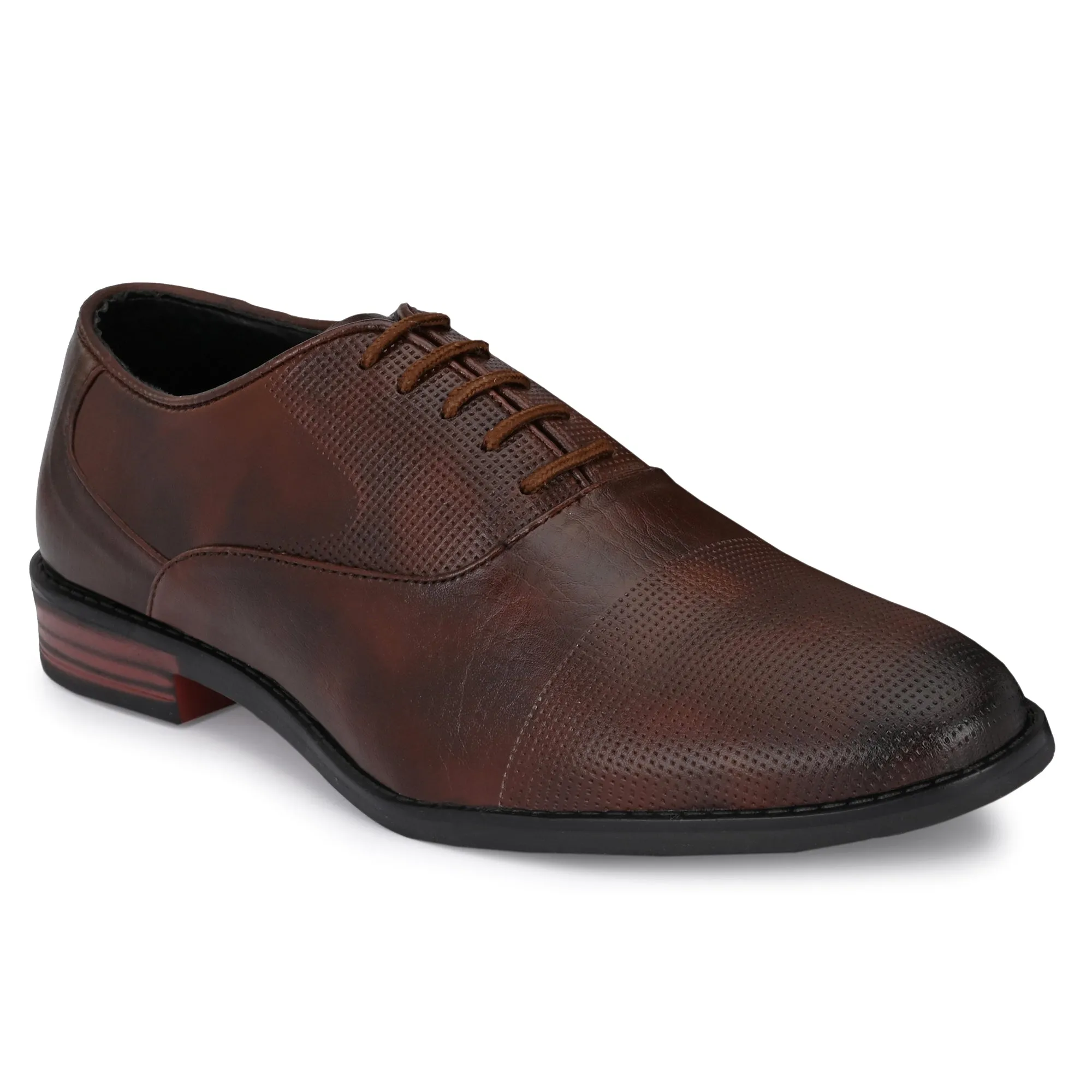 Attitudist Unisex Handcrafted Plain Oxford Matte Brown Formal Derby Shoes With Textured Toe