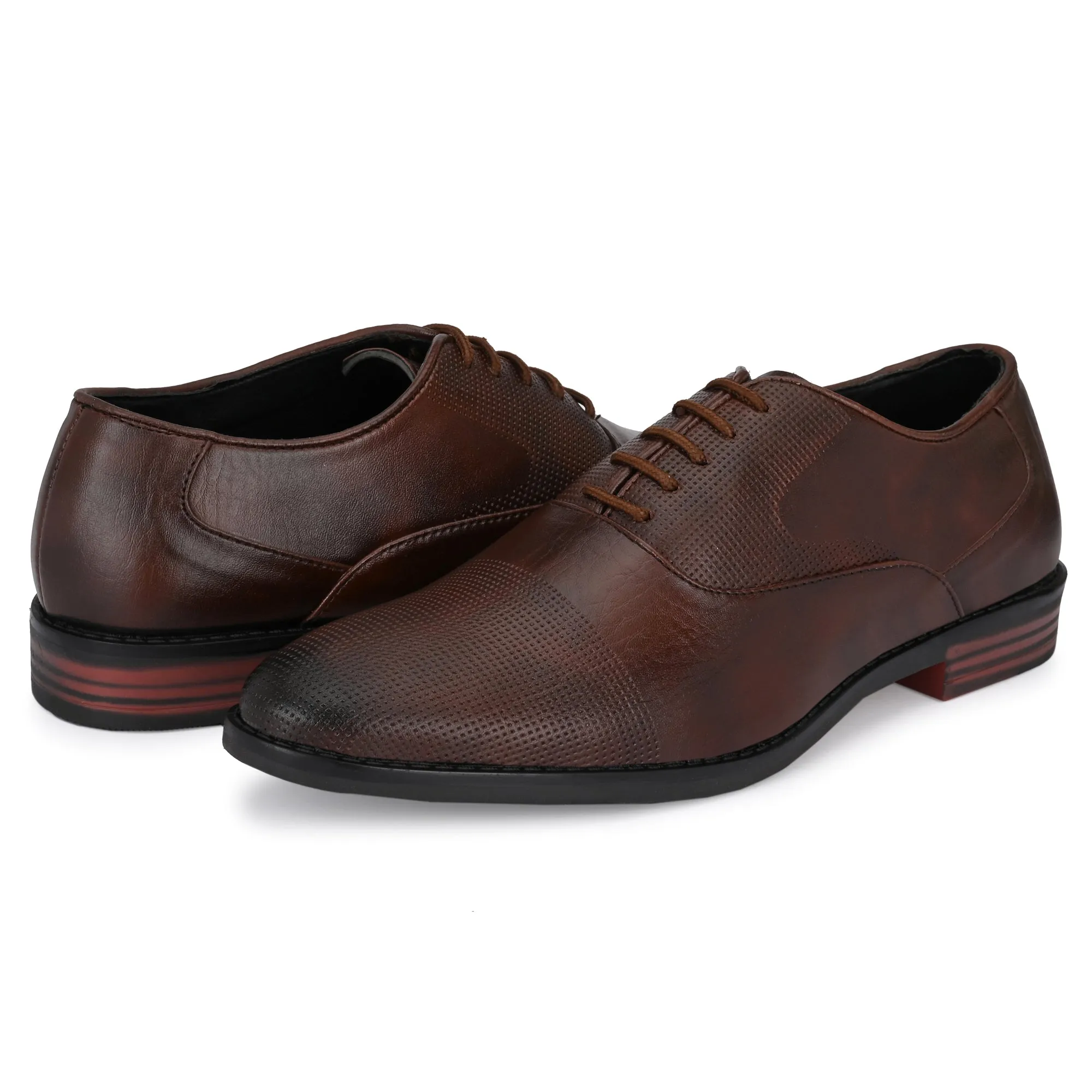 Attitudist Unisex Handcrafted Plain Oxford Matte Brown Formal Derby Shoes With Textured Toe