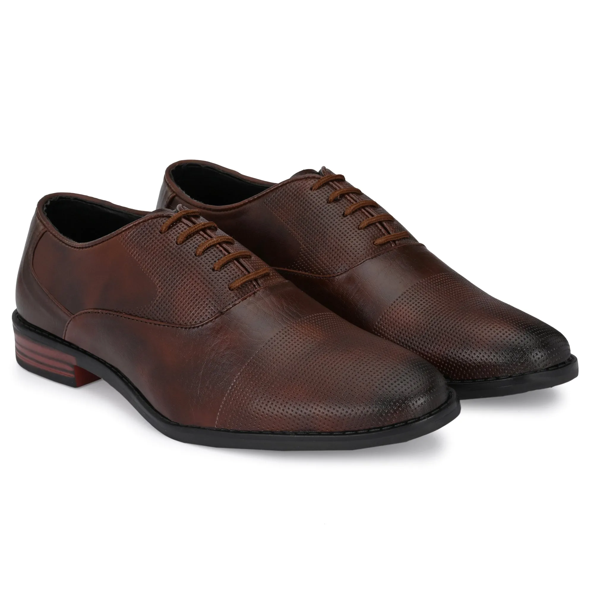 Attitudist Unisex Handcrafted Plain Oxford Matte Brown Formal Derby Shoes With Textured Toe