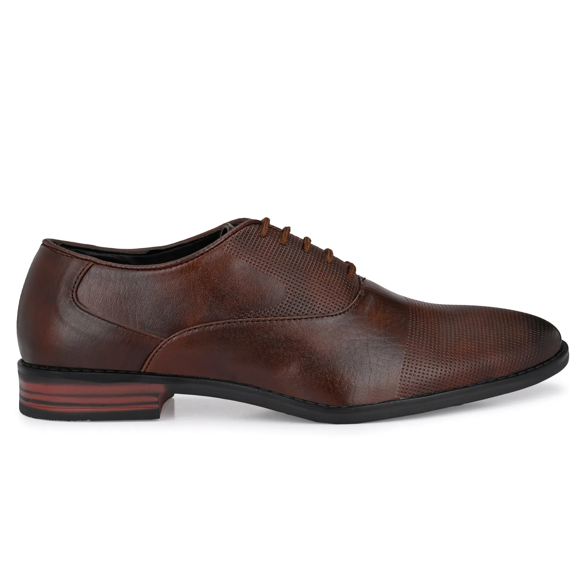 Attitudist Unisex Handcrafted Plain Oxford Matte Brown Formal Derby Shoes With Textured Toe