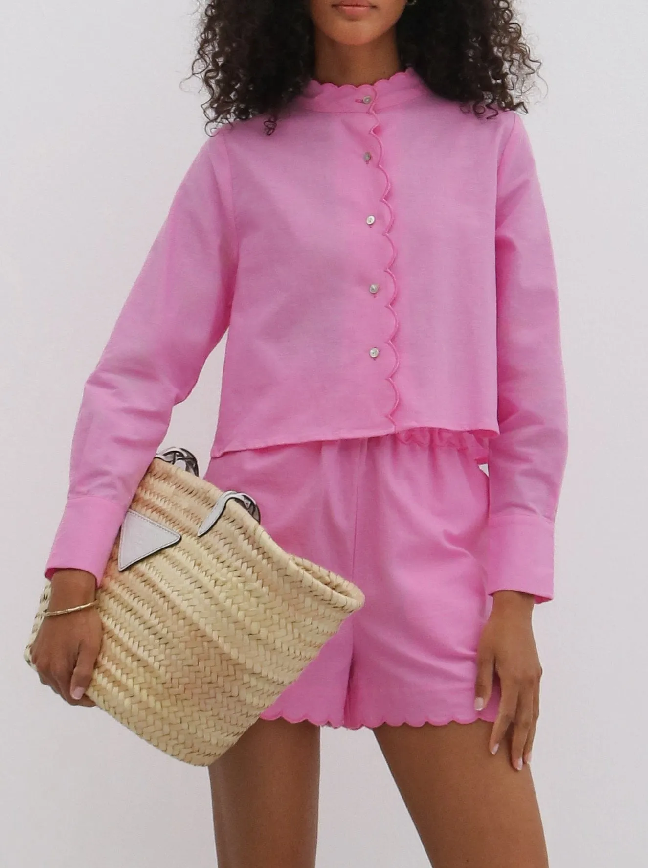 Aveline Scalloped Edge Linen Shirt | Orchid Pink