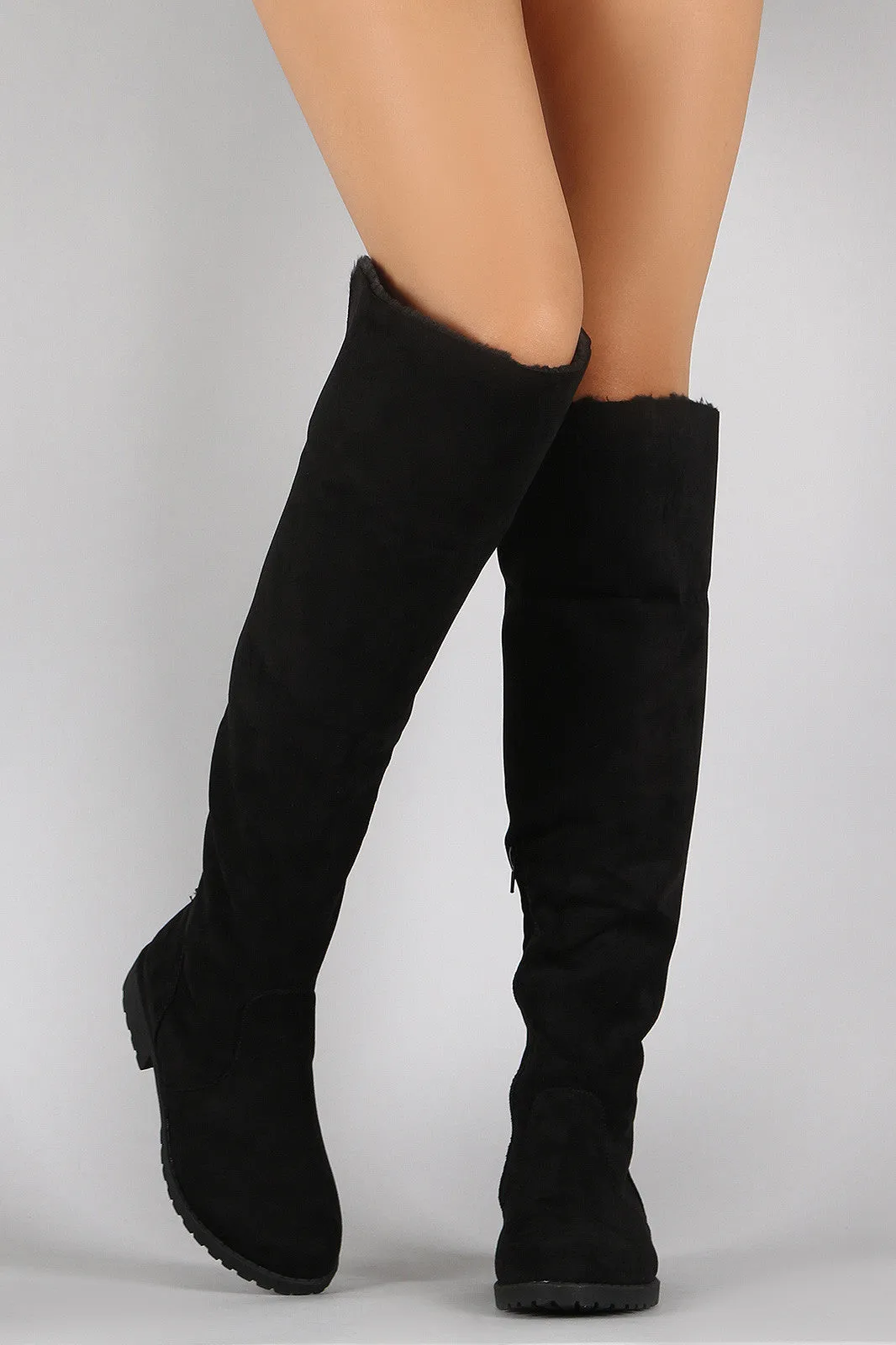 Bamboo Suede Fur Cuff Riding Knee High Boots