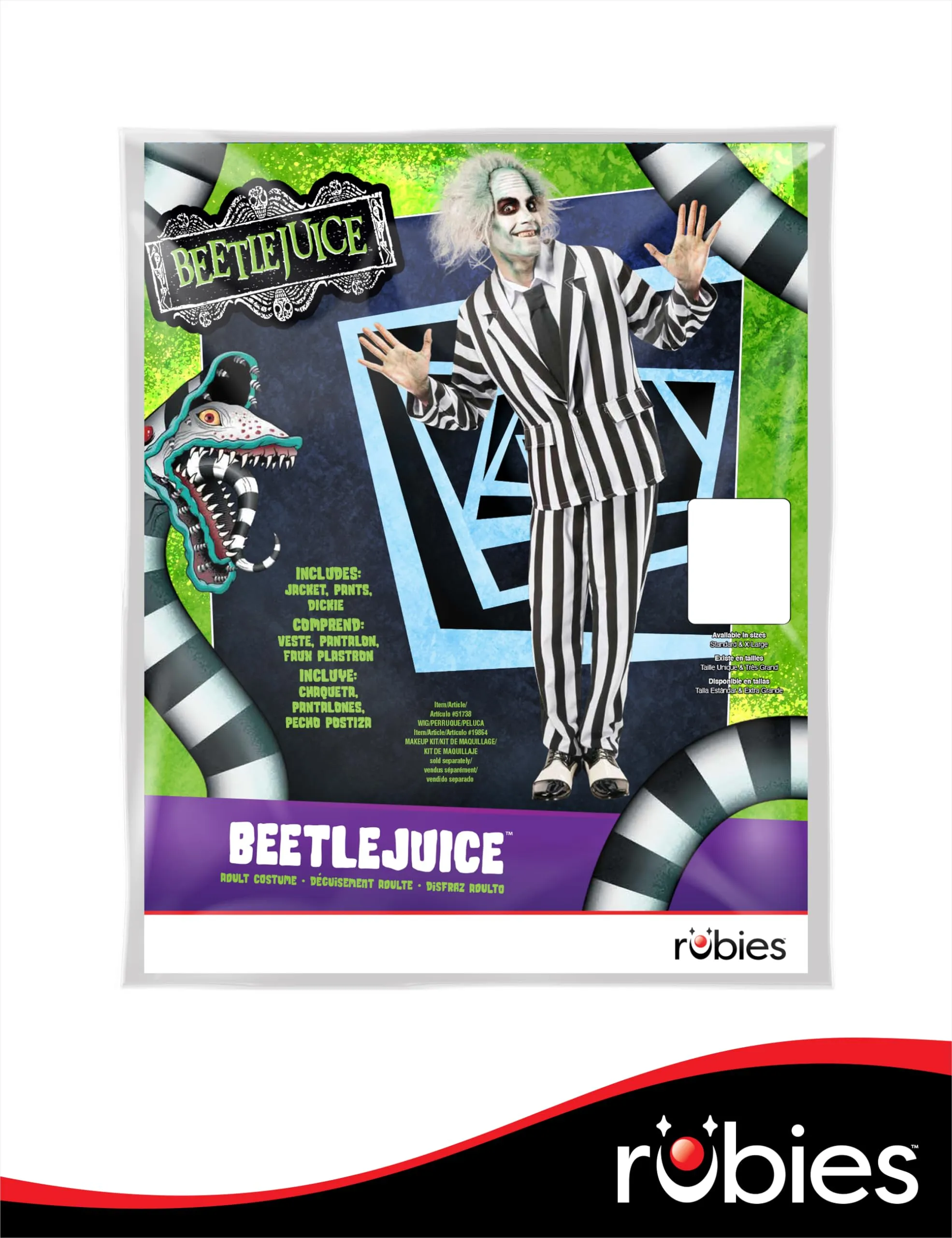 Beetlejuice Deluxe Costume, Black/White, X-Large