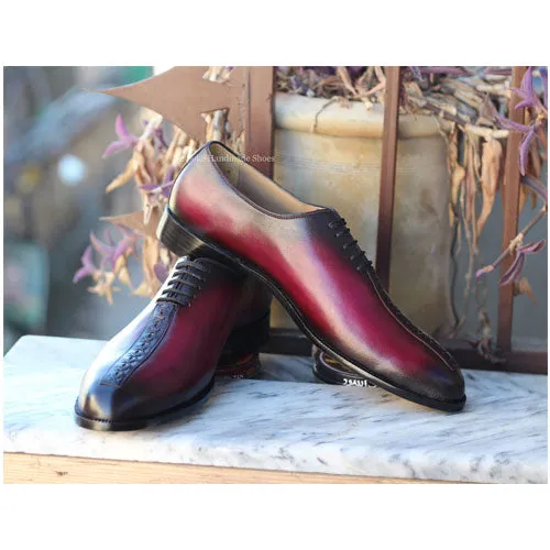 Bespoke Men's Handmade Purple, Black Leather Oxford Lace Up Formal Wear Shoes Men