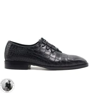 Bespoke Premium Quality Black Alligator Print Leather Oxford Lace up Party Wear Shoes