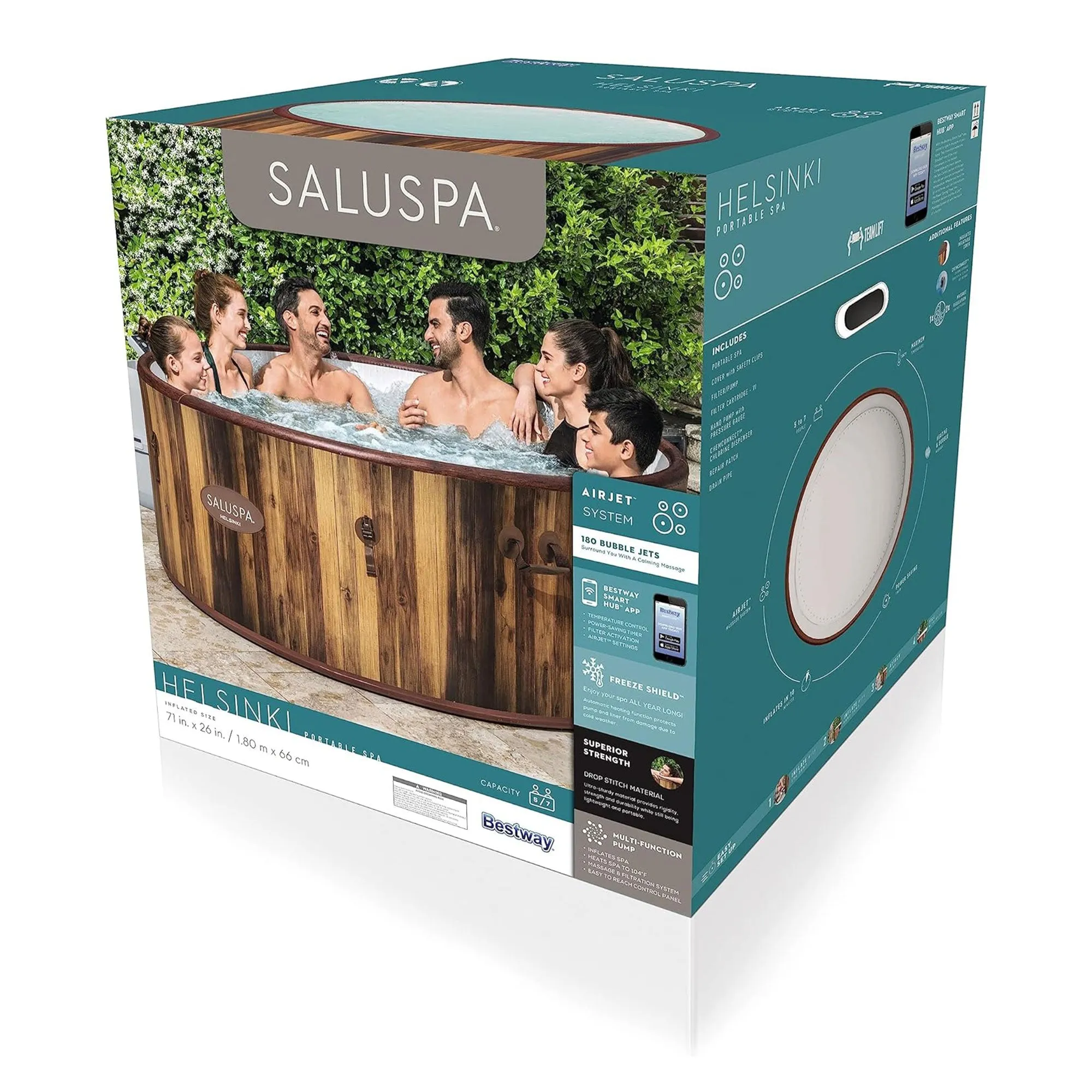 Bestway Helsinki SaluSpa 7 Person Inflatable Hot Tub Spa with 180 AirJets, Brown