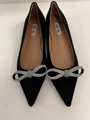 Bibi Lou Black Suede Flat Crystal Bow Ballerina