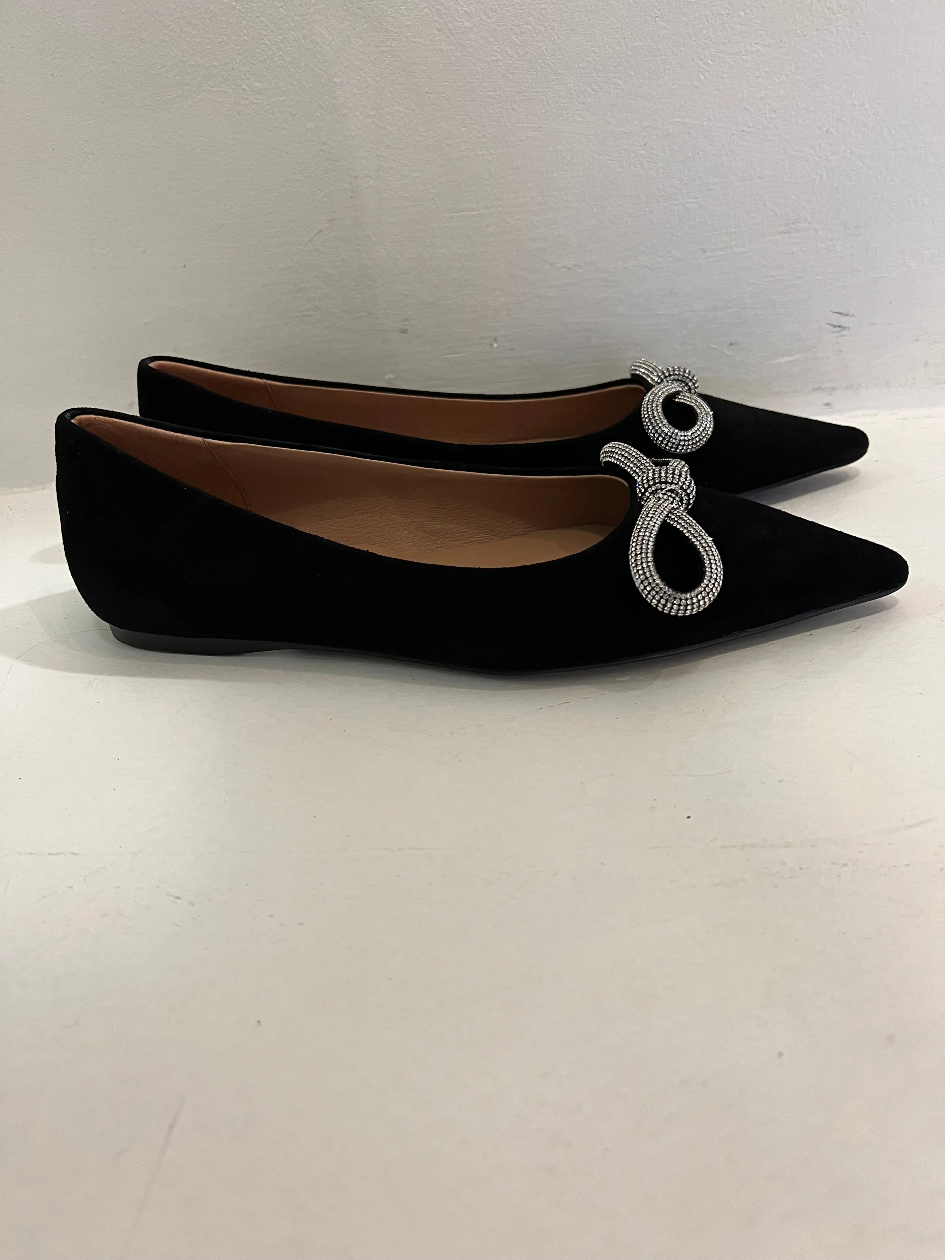 Bibi Lou Black Suede Flat Crystal Bow Ballerina