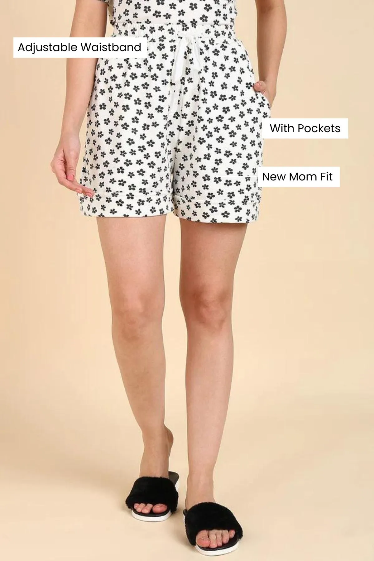 Black Floral Print Maternity & Post Pregnancy 100% Soft Cotton Shorts