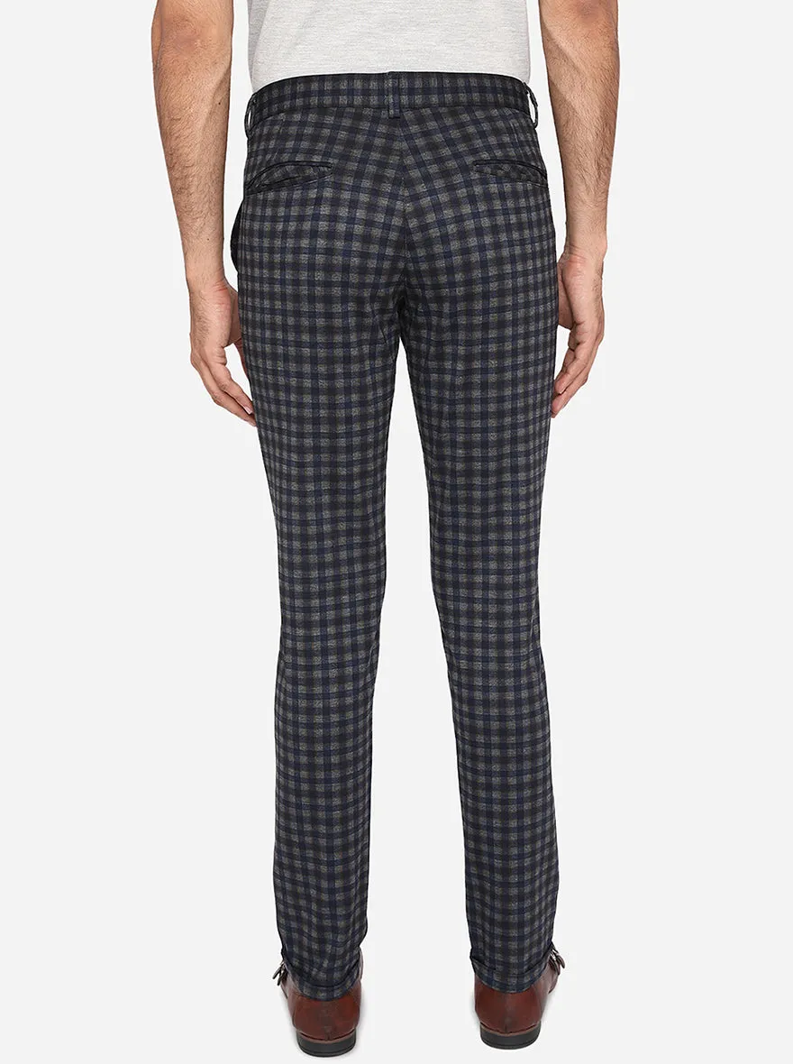 Blue & Black Checked Venice Fit Casual Trouser | JadeBlue