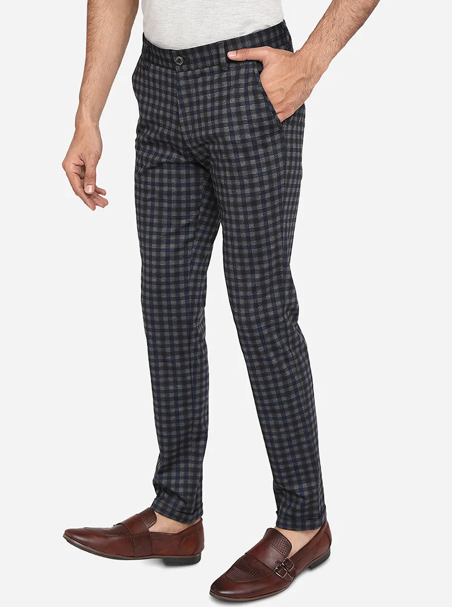 Blue & Black Checked Venice Fit Casual Trouser | JadeBlue