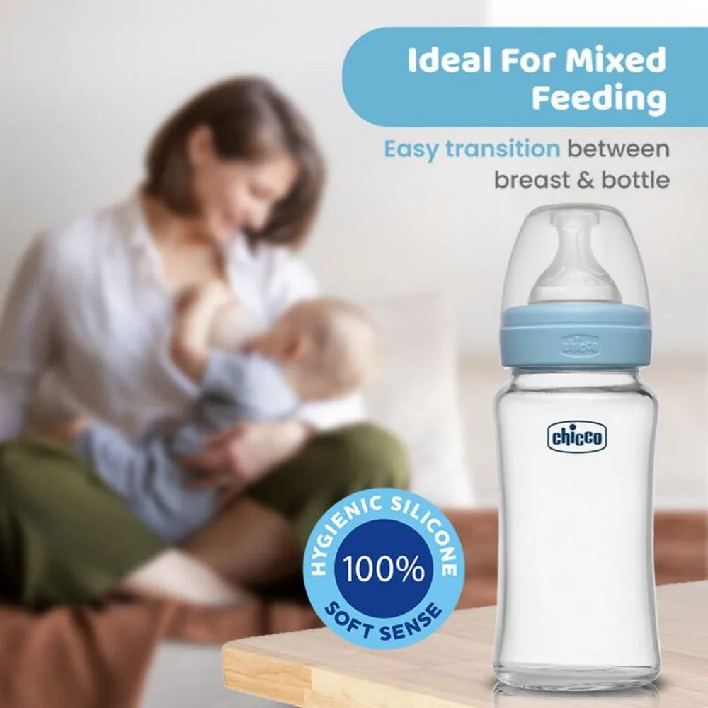 Blue Well-Being Glass Feeding Bottle - 240ml