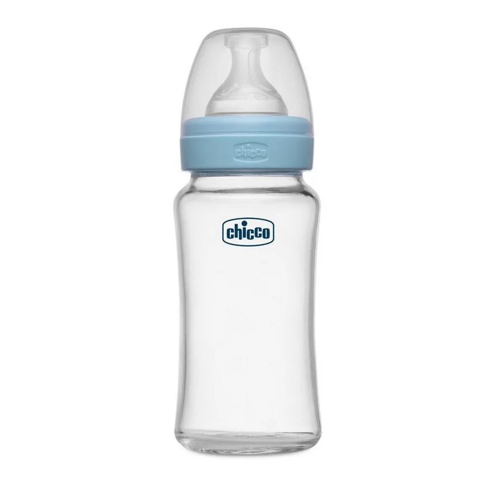 Blue Well-Being Glass Feeding Bottle