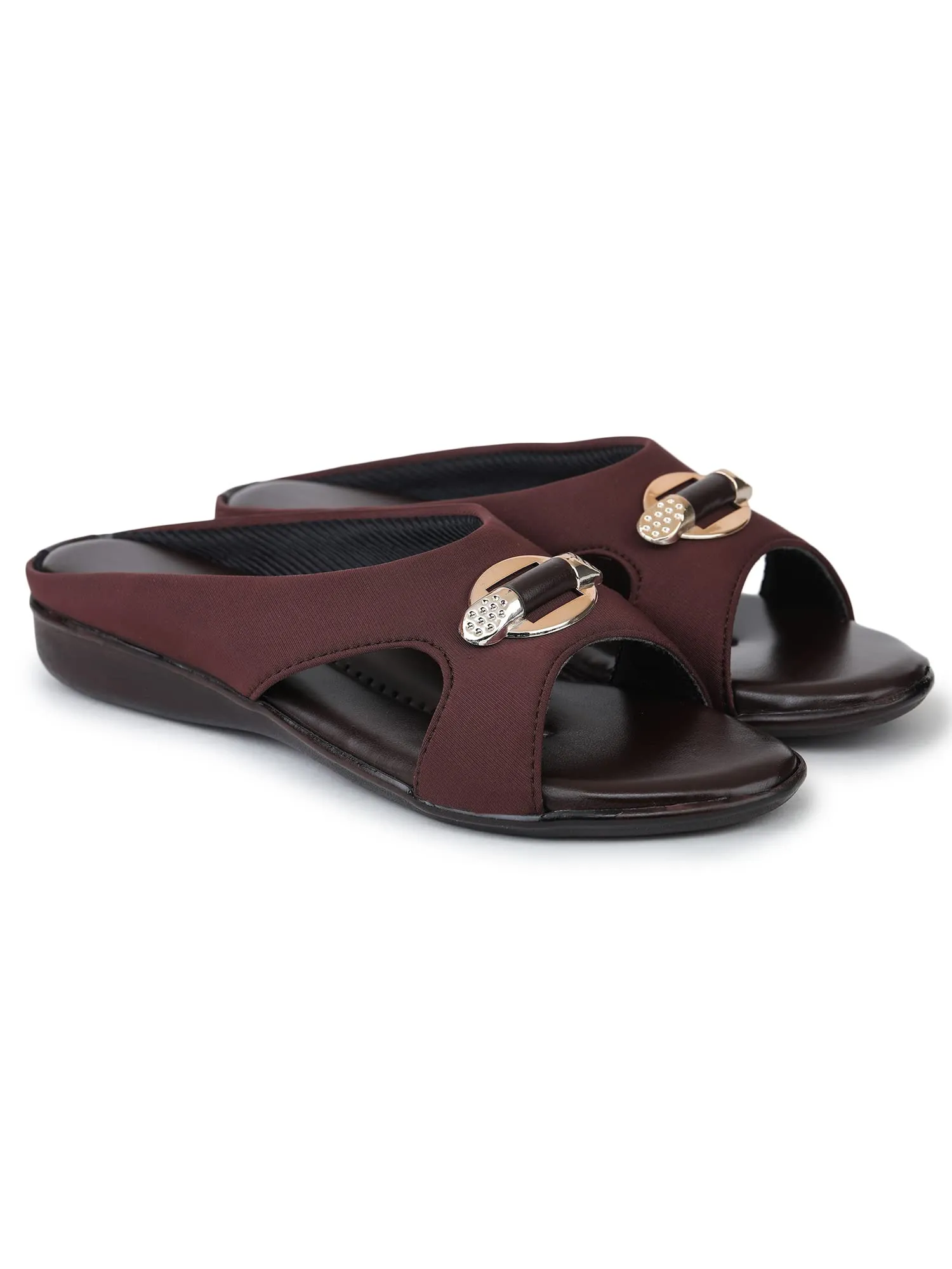 Bootco Flat Heel Sandals for Girls - Wear with Delight: Fancy Flat Slippers for Women (Brown 5 UK/IND)