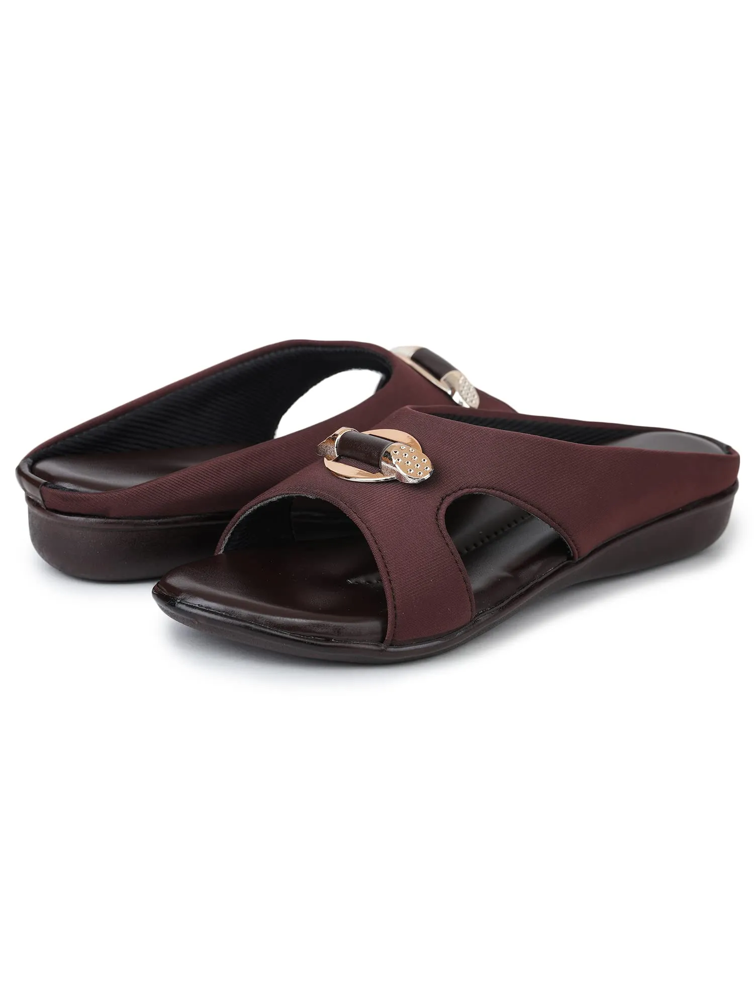 Bootco Flat Heel Sandals for Girls - Wear with Delight: Fancy Flat Slippers for Women (Brown 5 UK/IND)