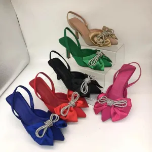 Bow knot Rhinestone Short Heel Sandals