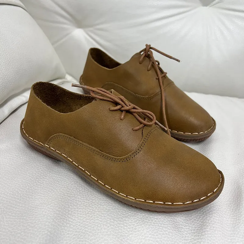 Brown Oxfords & Tie Flats Women Handmade Cowhide Leather Loafers