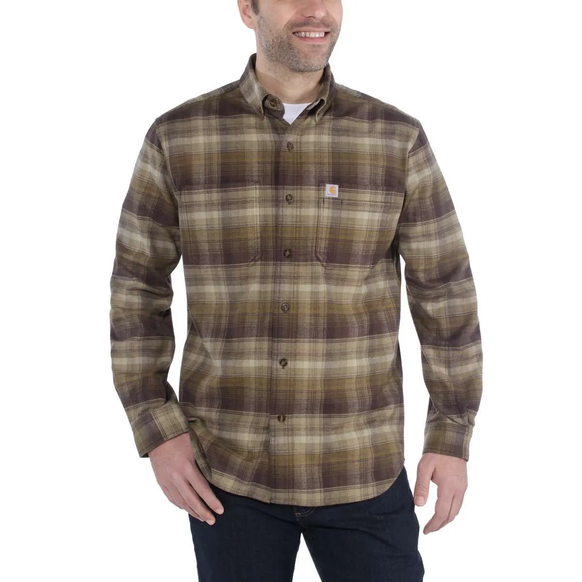 Carhartt&#x20;103820&#x20;Rugged&#x20;Flex&#xAE;&#x20;Hamilton&#x20;Plaid&#x20;l&#x2F;s&#x20;Shirt&#x20;-&#x20;Military&#x20;Olive