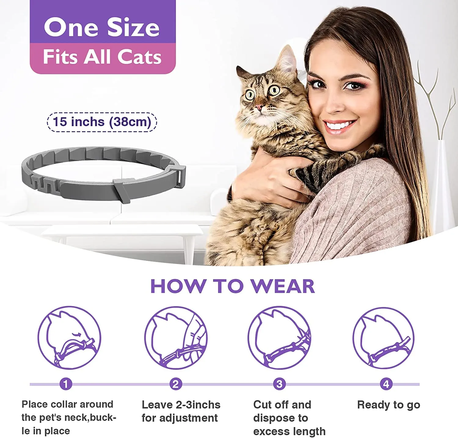 Cat Calming Collar - Behavior and Calming Collar for Cats 4pcs- 38cm