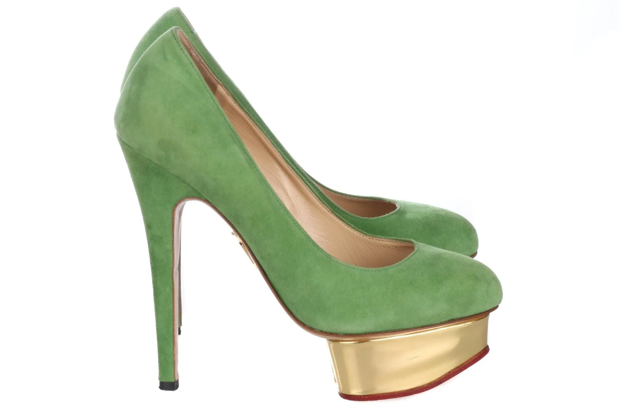 Charlotte Olympia Green Suede High Heel Shoes Size 35 1/2