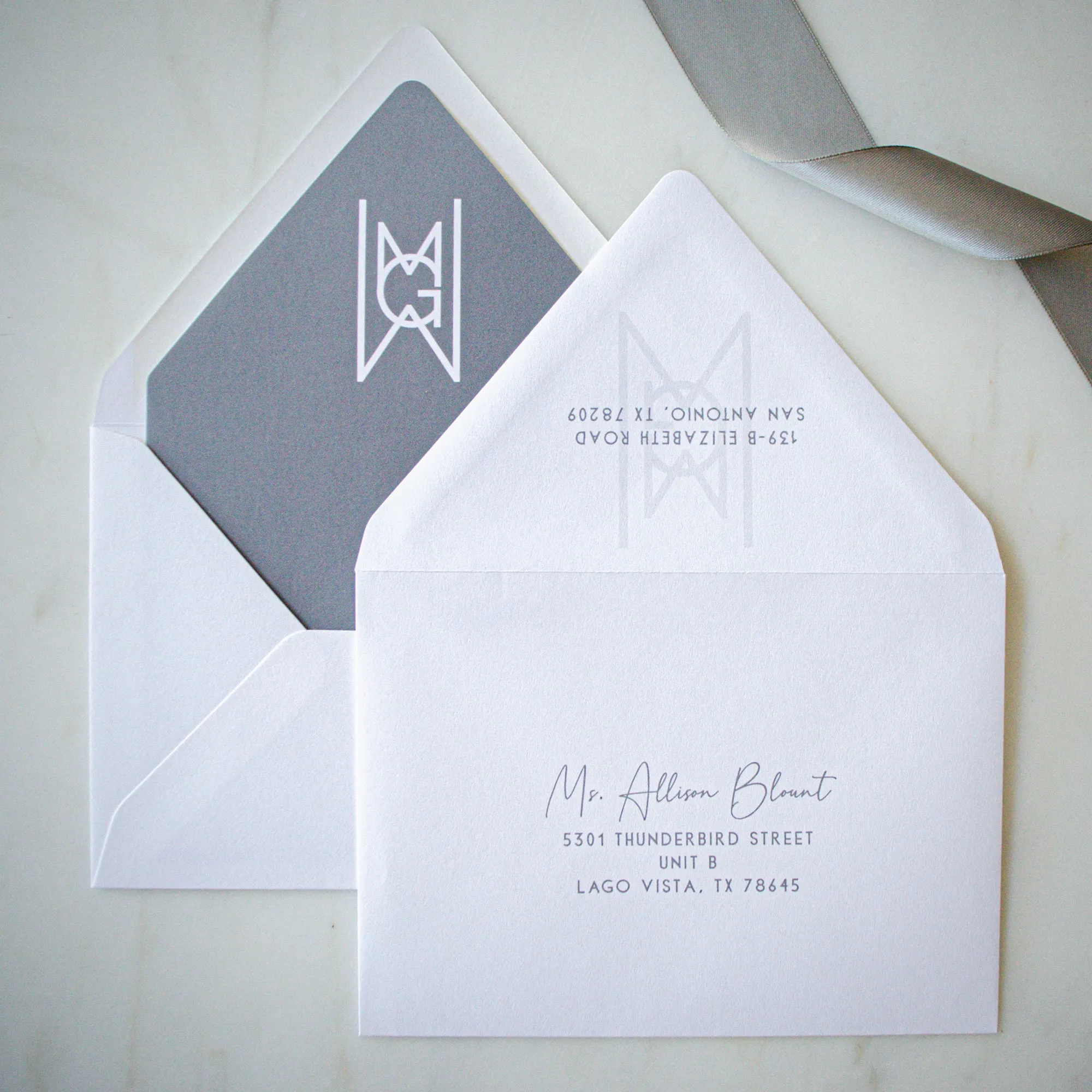 Contemporary Wedding Double Letterpress Invitations