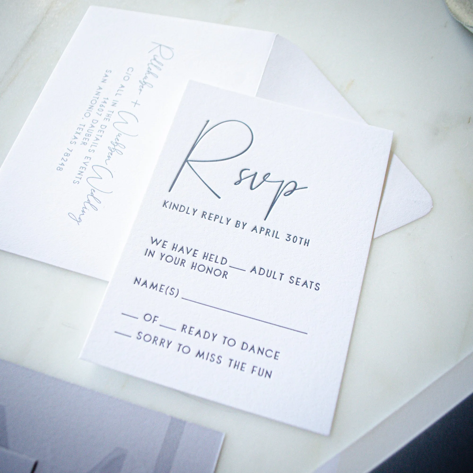 Contemporary Wedding Double Letterpress Invitations