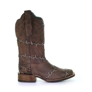 Corral Womens Barbed Wire Cowboy Boots Leather Chocolate