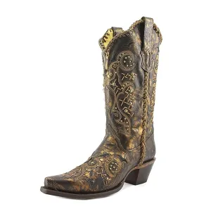 Corral Women's Leather Laced and Studded Snip Toe Cowgirl Boots - R1217