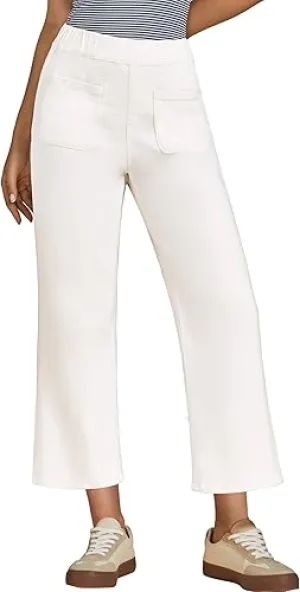 Cream White Women's Cropped Denim High Waisted Jeans Stretch Wide Leg