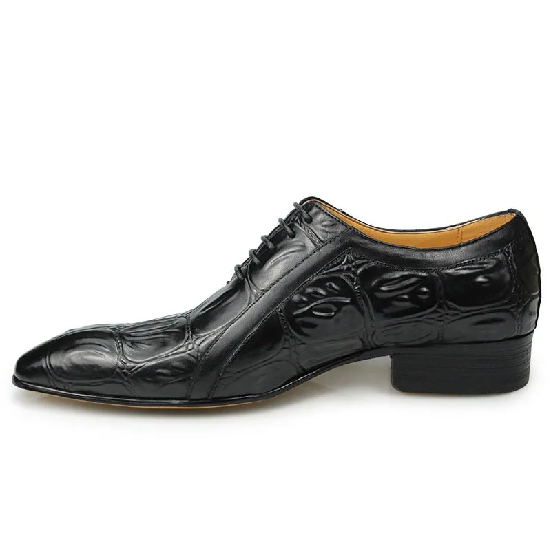 Croco Pattern Oxford Genuine Leather Shoes