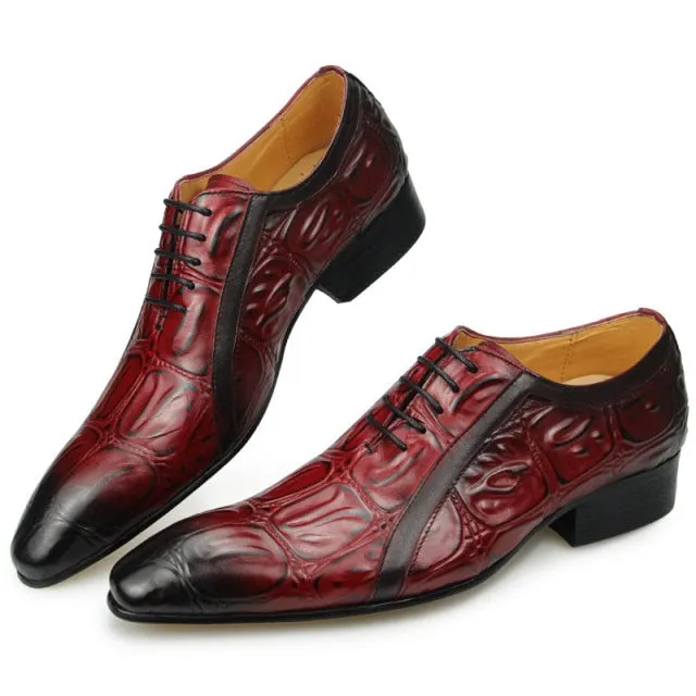 Croco Pattern Oxford Genuine Leather Shoes