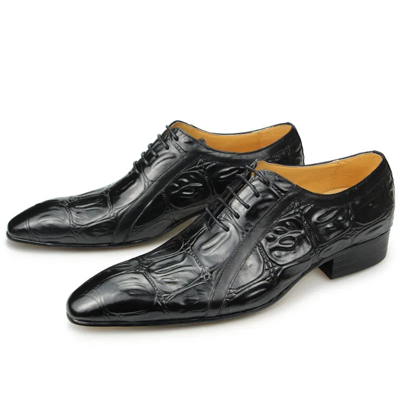 Croco Pattern Oxford Genuine Leather Shoes