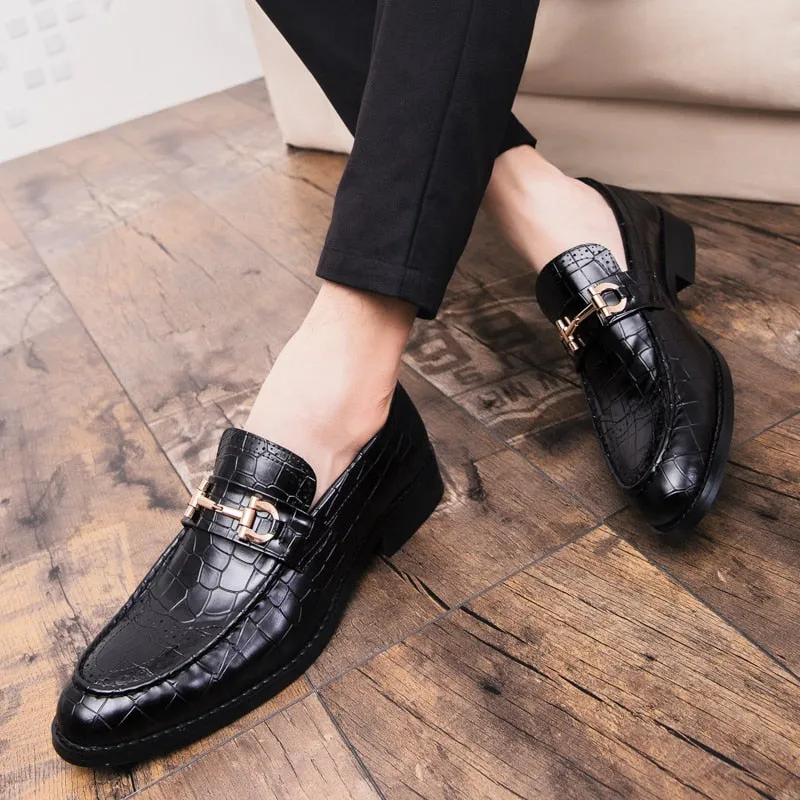 Crocodile Patterned PU Leather Men Loafers