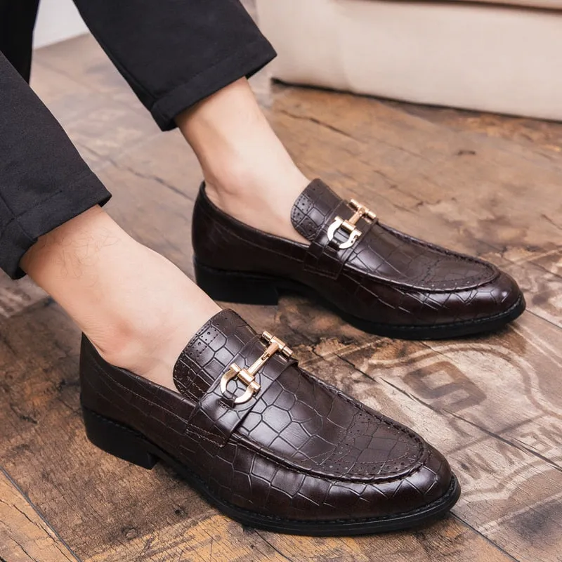 Crocodile Patterned PU Leather Men Loafers